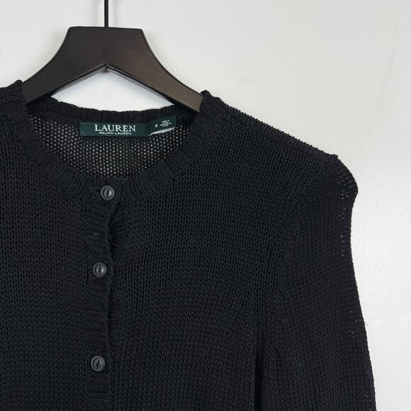 Lauren Ralph Lauren Cotton Knit Button Front Cardigan Sweater Black - S - Picture 2 of 7